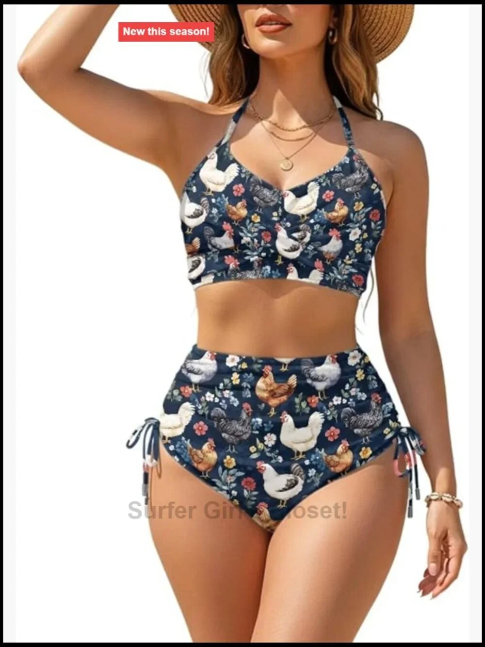 2 Piece Bikini Set with Crisscross Back High Waisted Bottoms Tummy Control